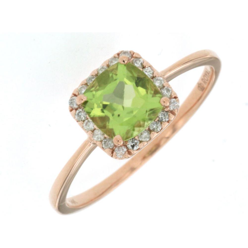 Royal 14K Rose Gold Peridot & Diamond Cushion Cut Halo Ring - 1.21 Carats Total Gem Weight