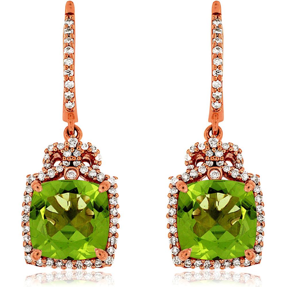 Royal 14K Rose Gold Peridot & Diamond Earrings - 4.62 Carat Total Gem Weight