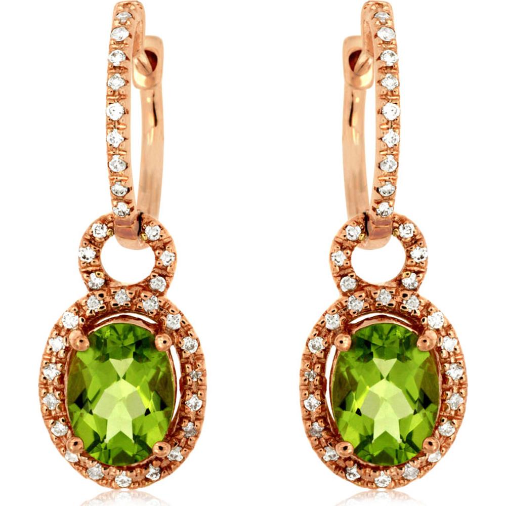 Royal 14K Rose Gold Peridot and Diamond Earrings - Captivating Green Hues