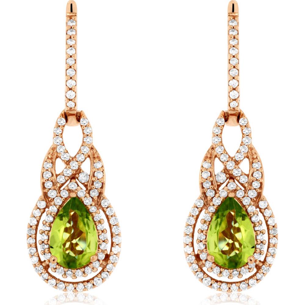 Royal 14K Rose Gold Peridot & Diamond Earrings - Elegant Pear-Shaped Design