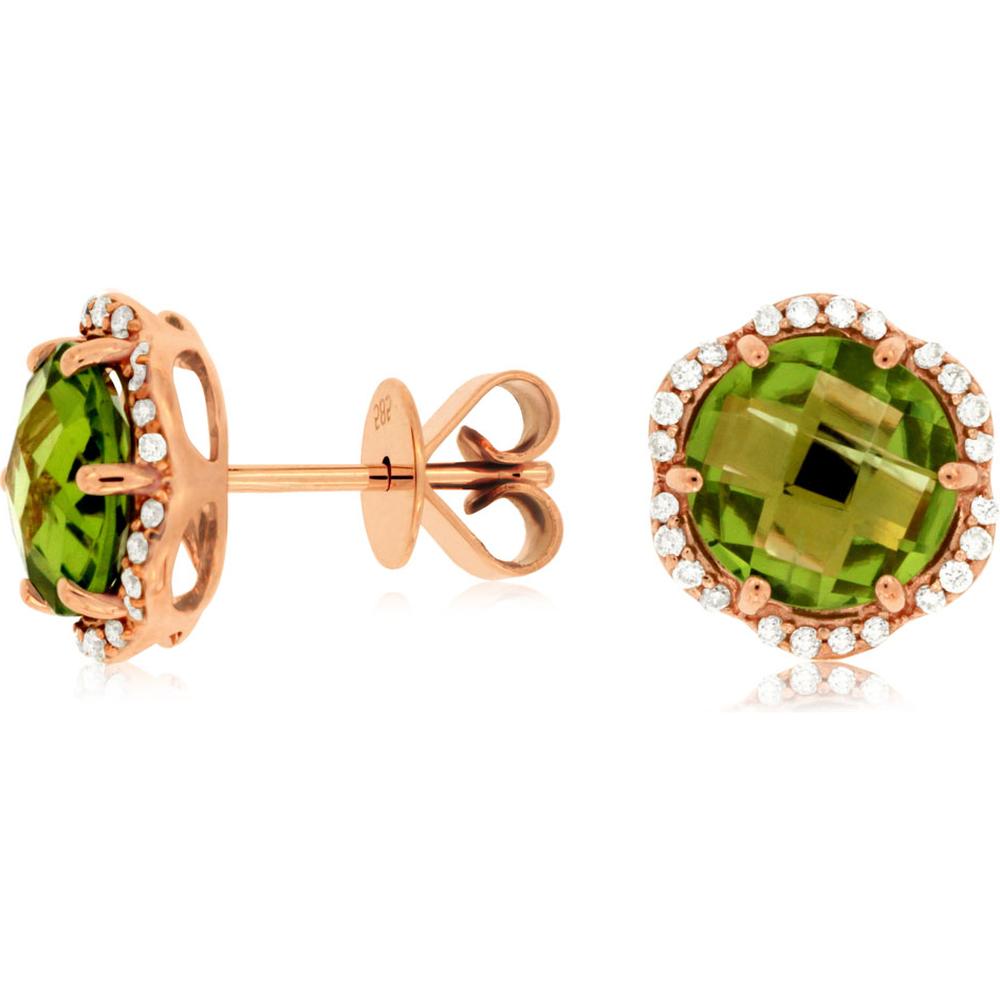 Royal 14K Rose Gold Peridot & Diamond Earrings - Timeless Elegance