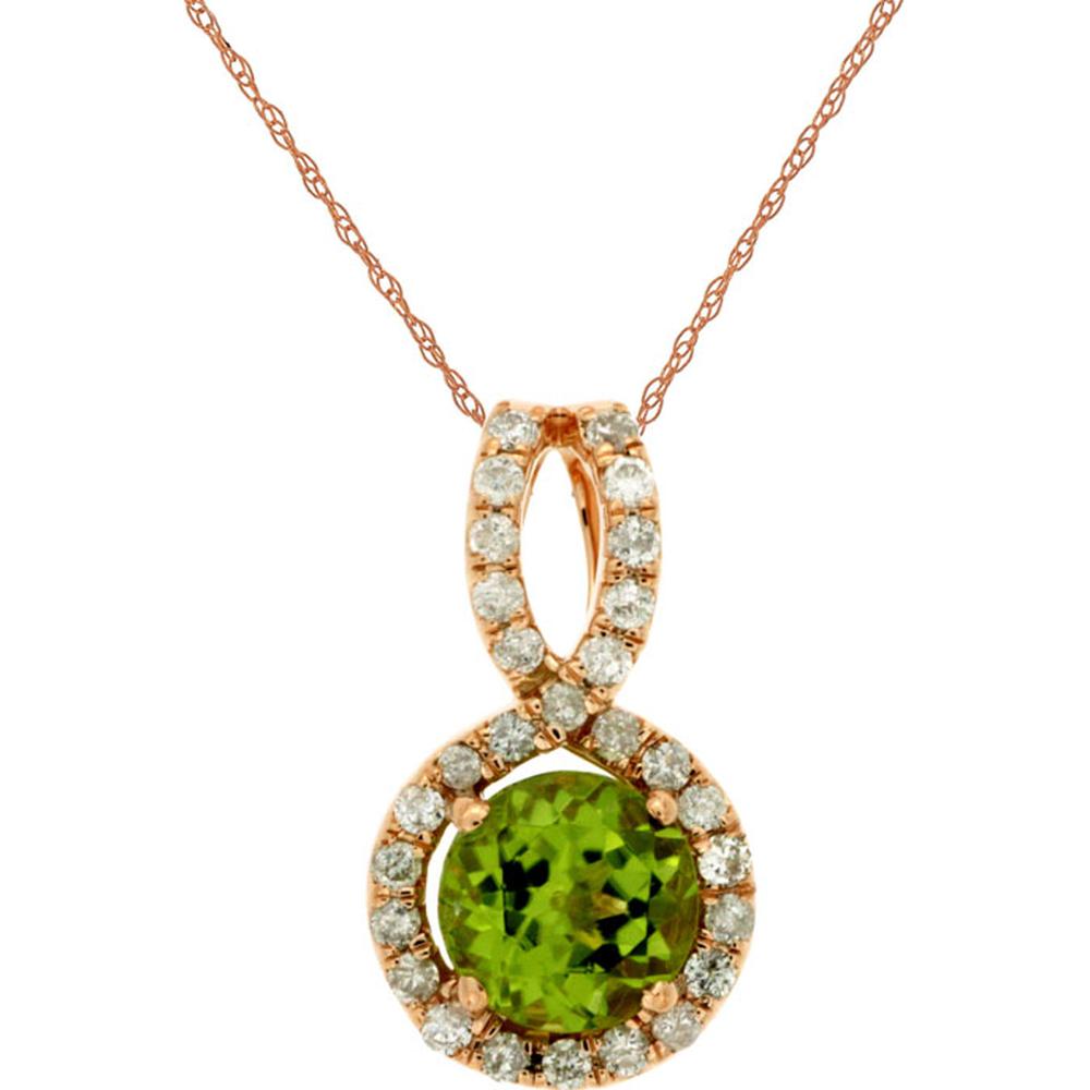 Royal 14K Rose Gold Peridot & Diamond Halo Pendant - 1.15 Carat Total Gem Weight