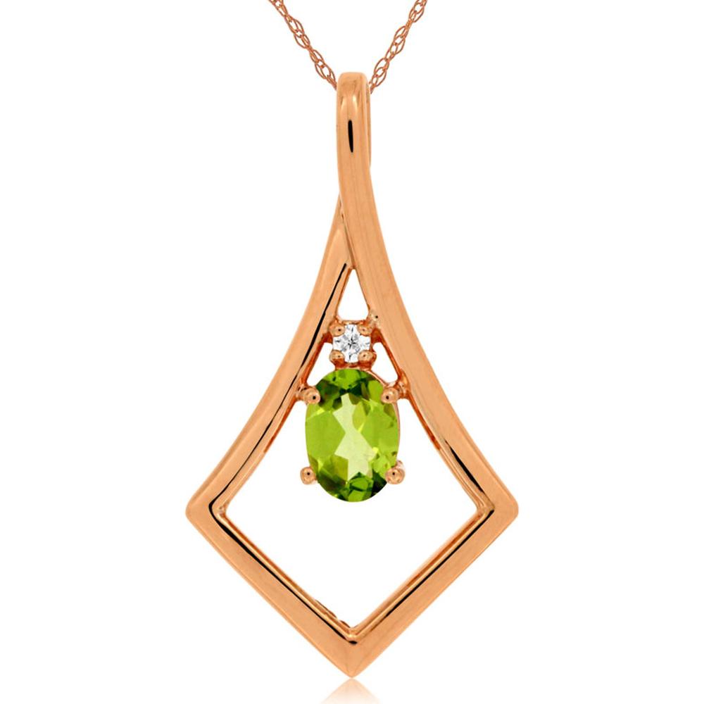 Royal 14K Rose Gold Peridot & Diamond Pendant - 0.45 Carat Peridot, 0.02 Carat Diamond Total Weight
