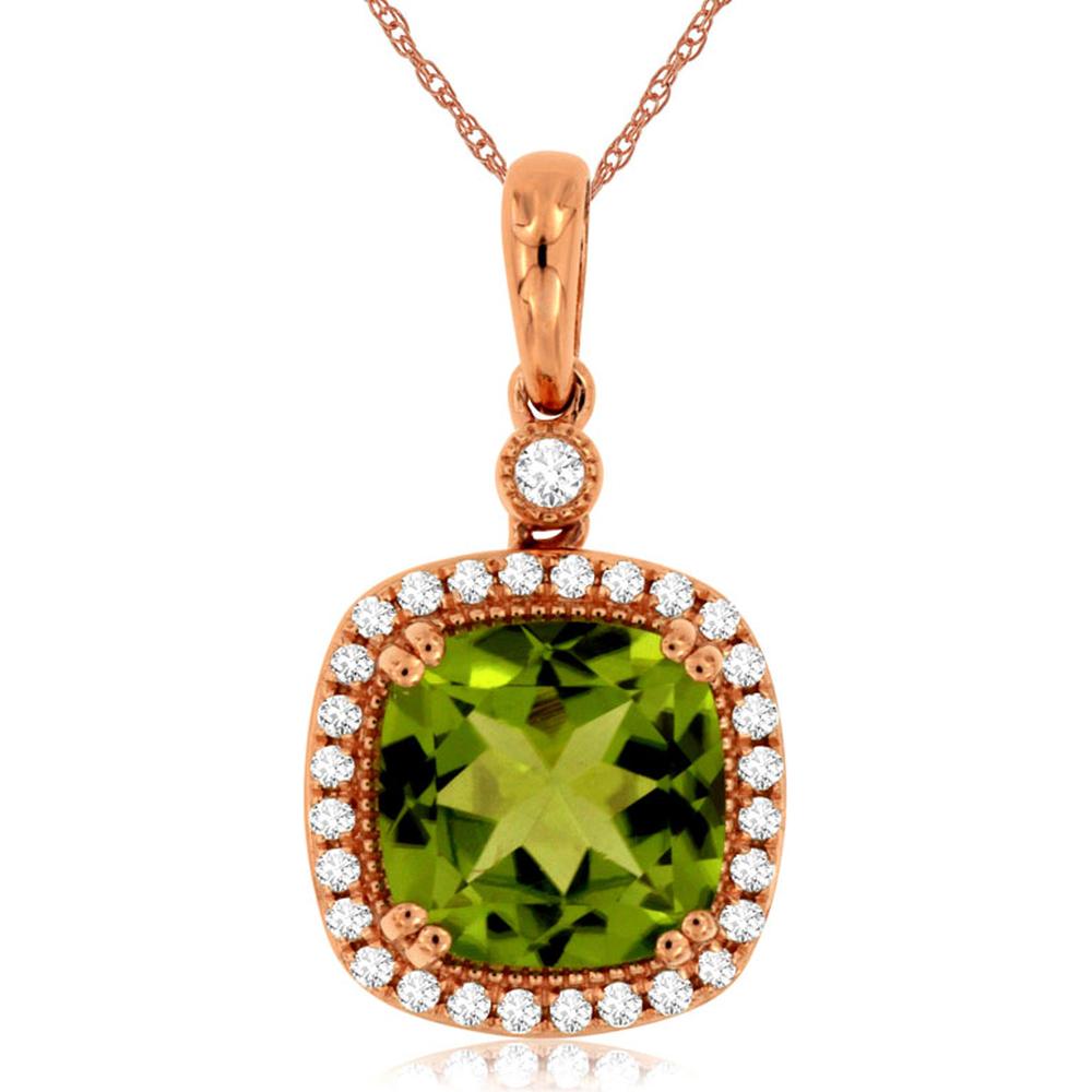 Royal 14K Rose Gold Peridot and Diamond Pendant - 2.10 Carat Peridot, 0.18 Carat Total Diamond Weight