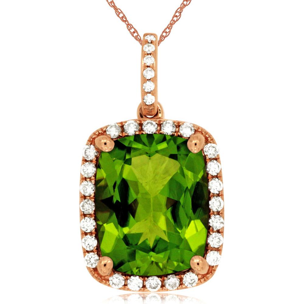 Royal 14K Rose Gold Peridot & Diamond Pendant - 4.47 Carat Total Gem Weight