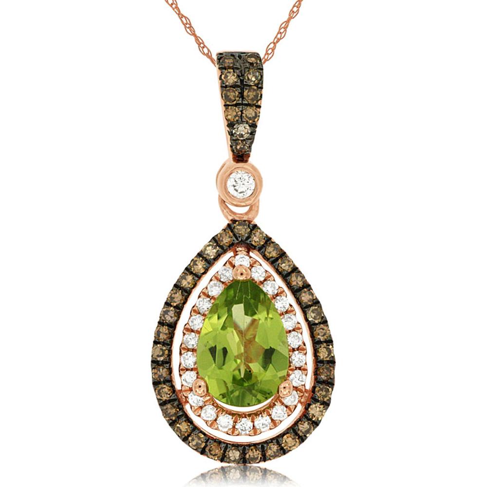 Royal 14K Rose Gold Peridot & Diamond Pendant - Elegant Pear-Shaped Necklace