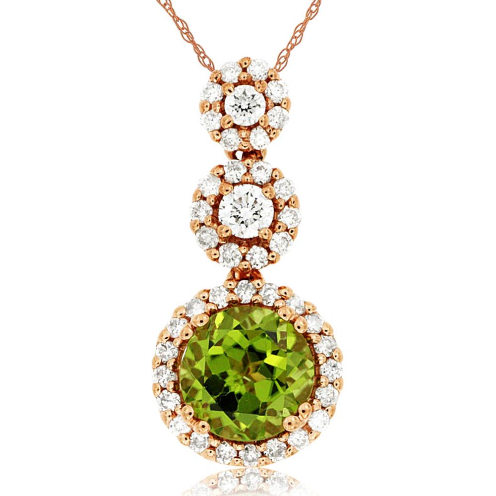 Royal 14K Rose Gold Peridot & Diamond Pendant - Exquisite Elegance