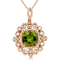 Royal 14K Rose Gold Peridot & Diamond Pendant - Nature's Elegance