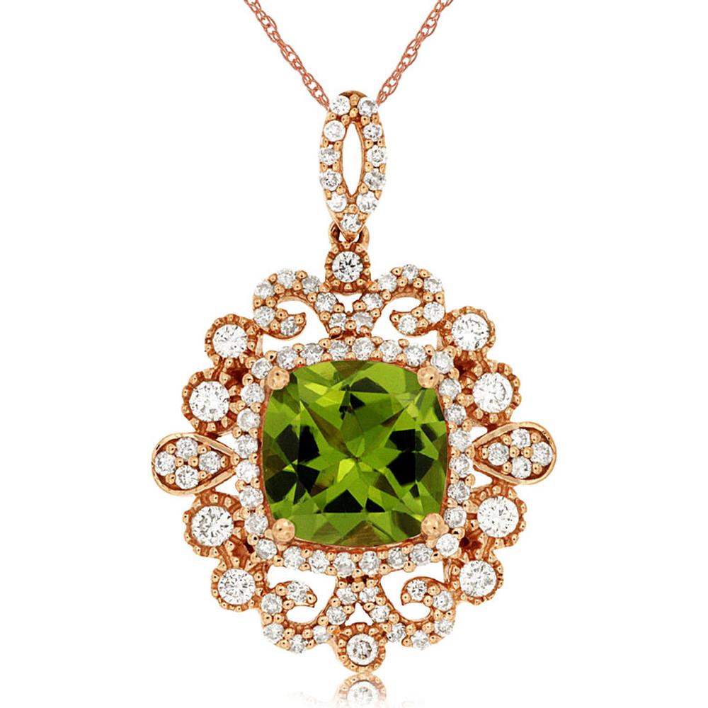 Royal 14K Rose Gold Peridot & Diamond Pendant - Nature's Elegance