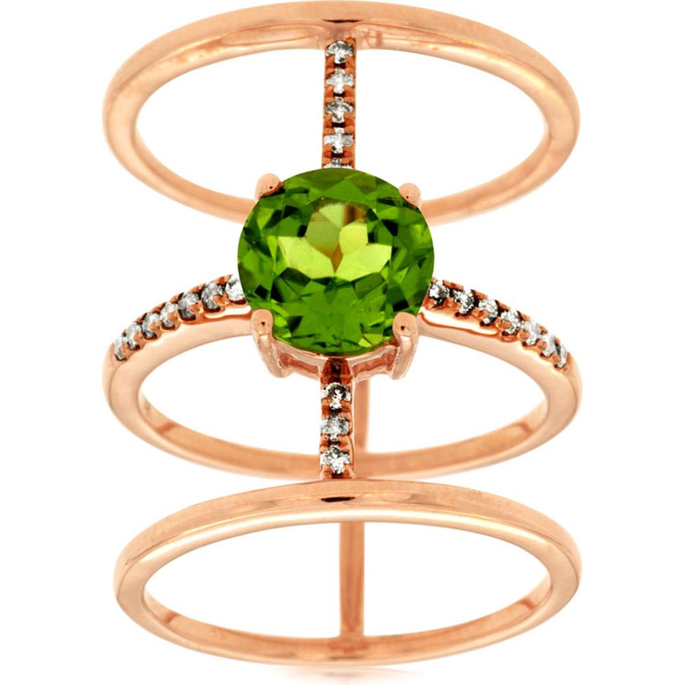 Royal 14K Rose Gold Peridot & Diamond Ring - 1.25 Carat Main Stone - 0.18 Carat Diamond Accent