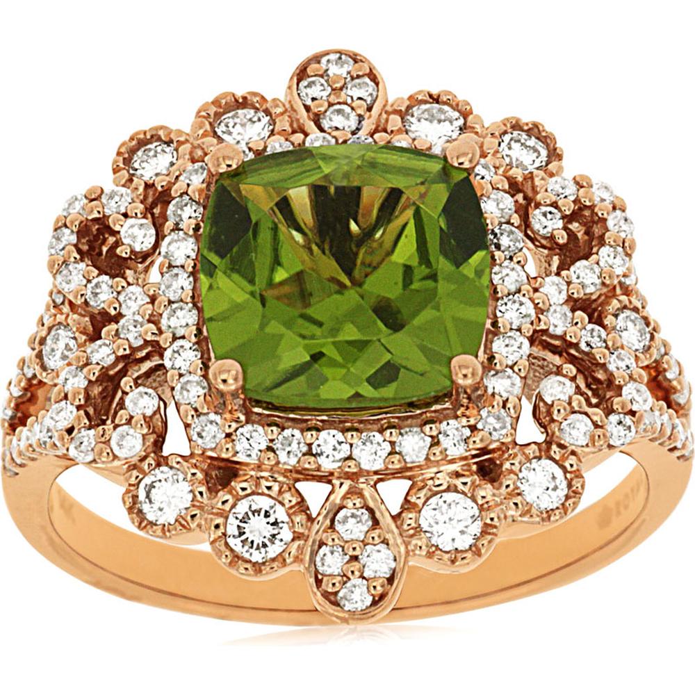 Royal 14K Rose Gold Peridot & Diamond Ring - 2.10 Carat Main Stone Weight