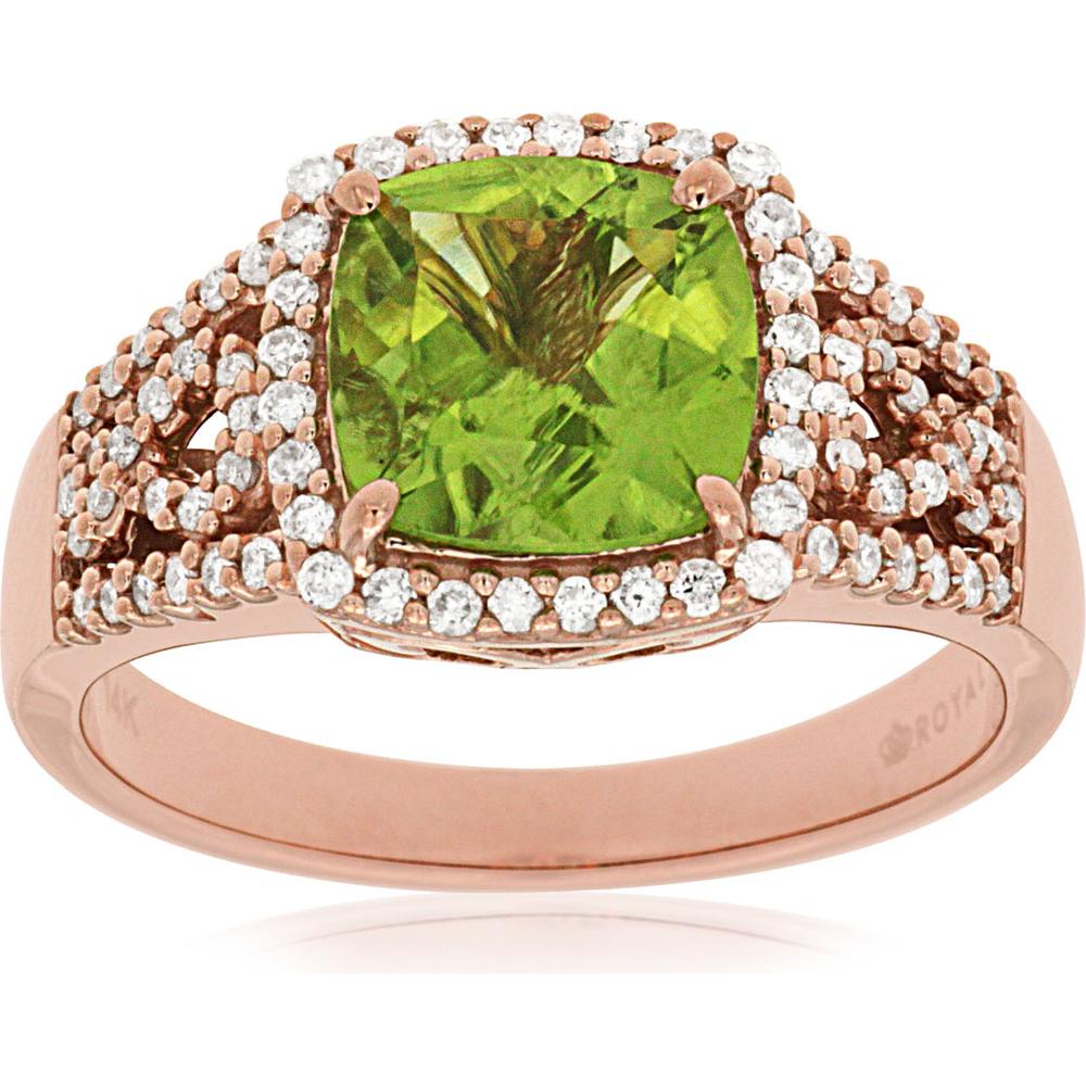 Royal 14K Rose Gold Peridot & Diamond Ring - 2.10 Carat Total Gem Weight