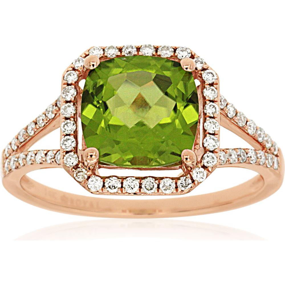 Royal 14K Rose Gold Peridot & Diamond Ring - 2.25 Carat Peridot, 0.30 Carat Diamond
