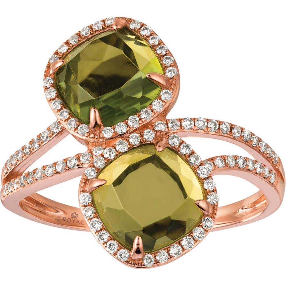 Royal 14K Rose Gold Peridot & Diamond Ring - 2.60 Carat Peridot, 0.27 Carat Diamond Total