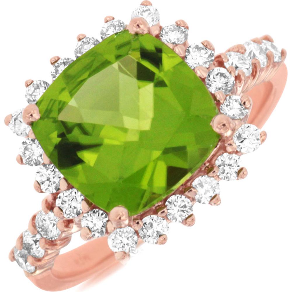 Royal 14K Rose Gold Peridot & Diamond Ring - 4.20 Carat Peridot, 0.65 Carat Diamond Total Weight