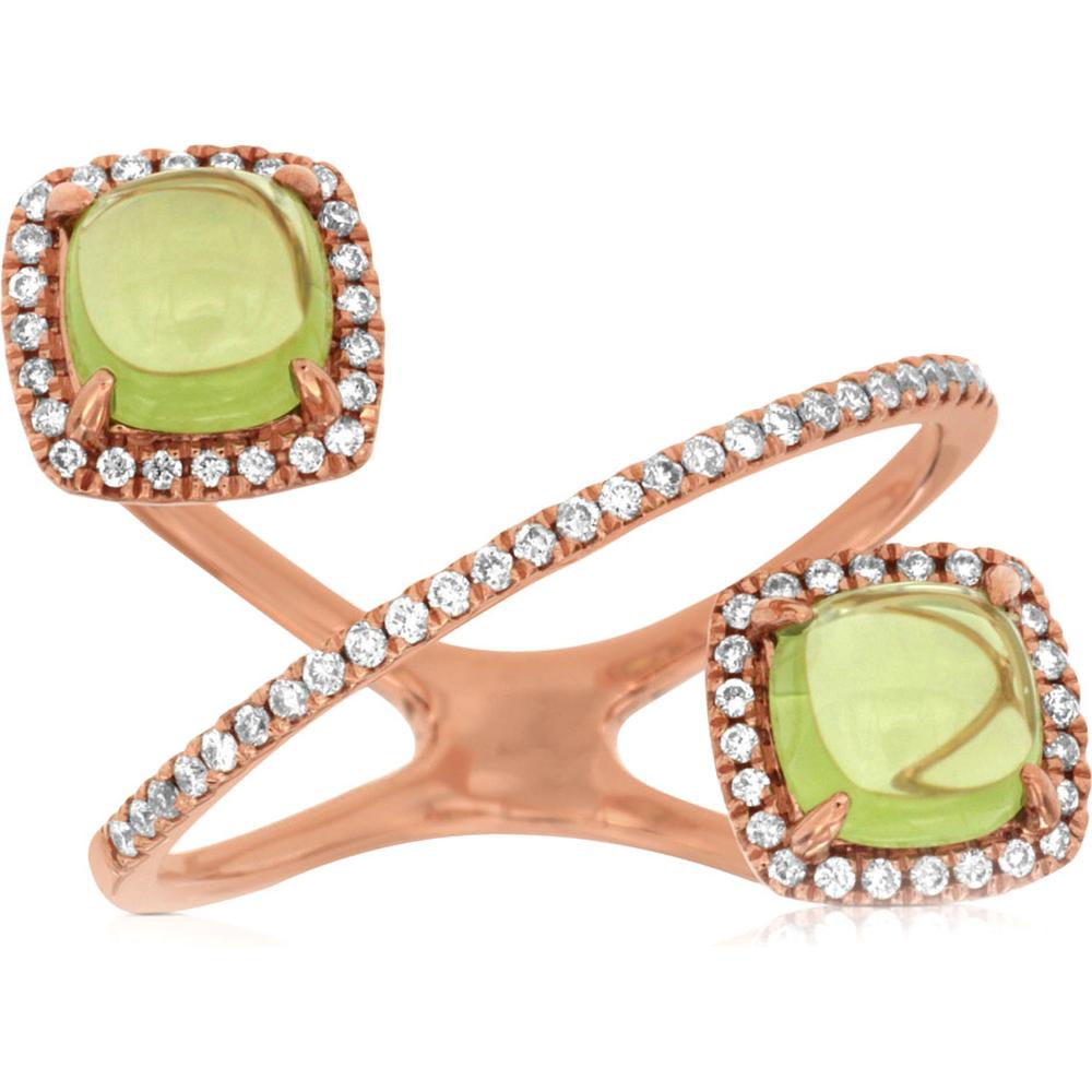 Royal 14K Rose Gold Peridot & Diamond Ring - Elegant Cushion Cut Jewelry