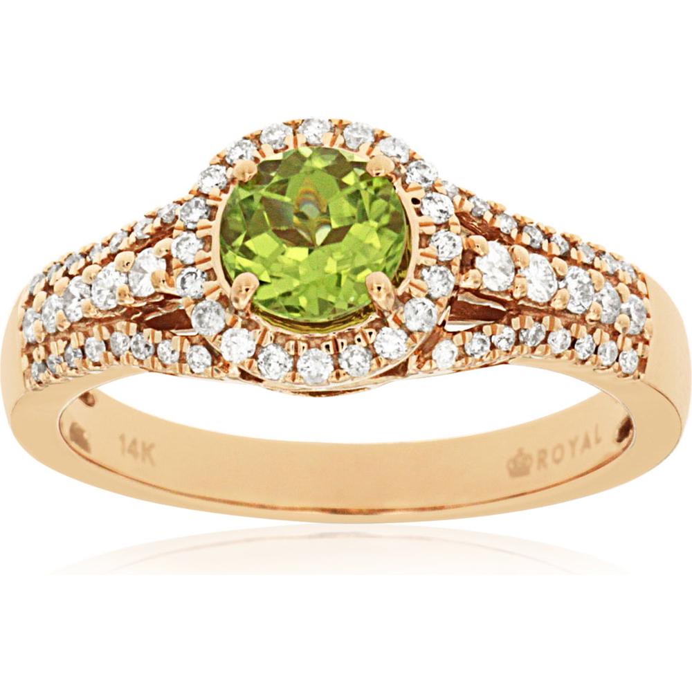 Royal 14K Rose Gold Peridot & Diamond Ring - Exquisite Elegance