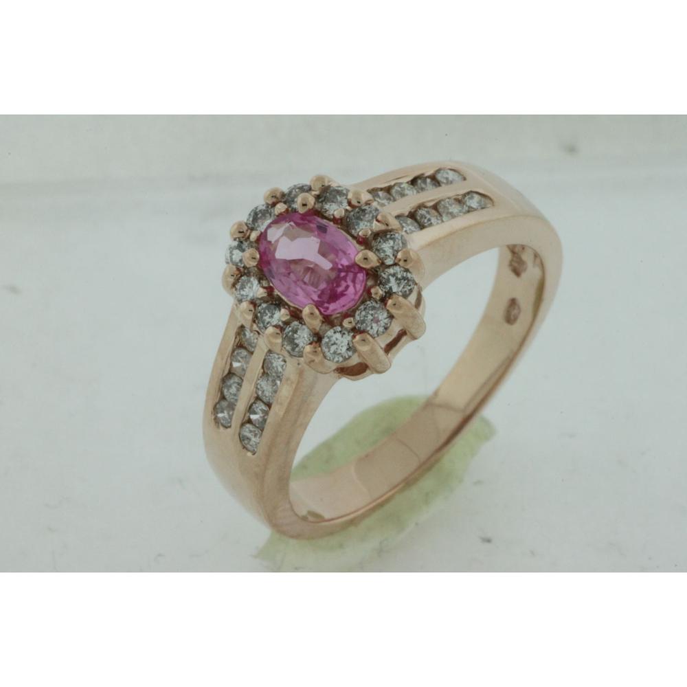 Royal 14K Rose Gold Pink Sapphire & Diamond Halo Ring - 0.58 Carats Pink Sapphire, 0.55 Carats Total Diamond Weight
