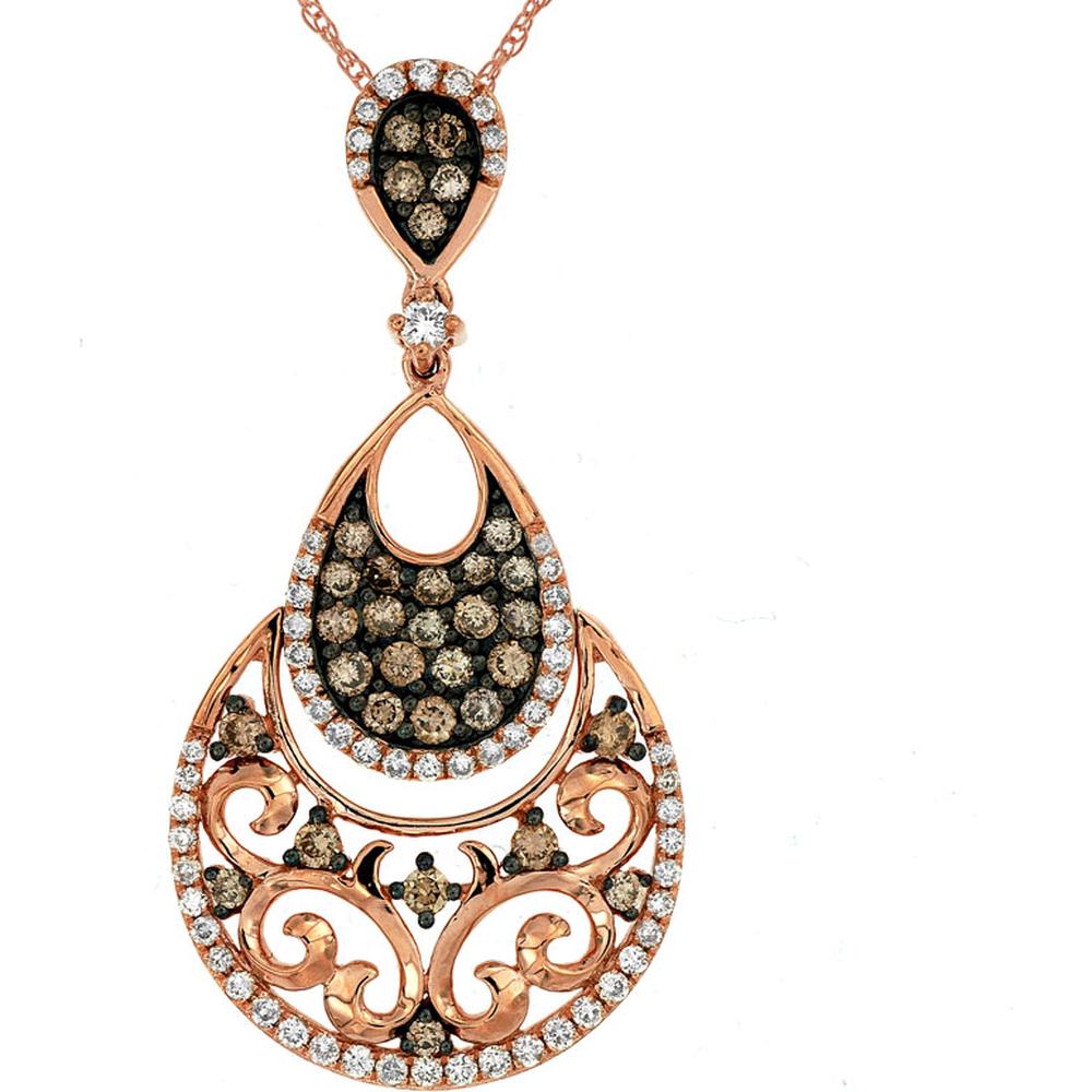 Royal 14K Rose Gold Radiant Pendant with Mocha Diamond Brilliance - 0.91 Carat Total Diamond Weight