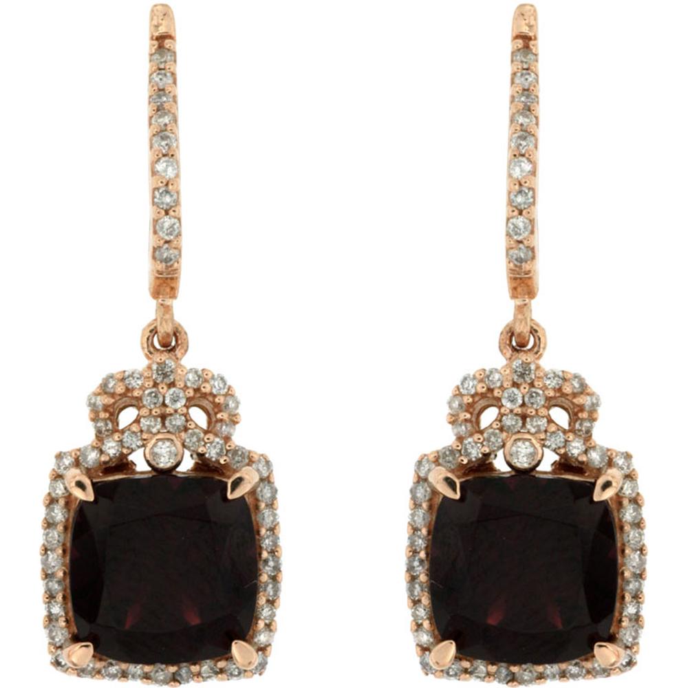 Royal 14K Rose Gold Rhodolite & Diamond Cushion-Cut Earrings - 5.22 Carat Total Gem Weight