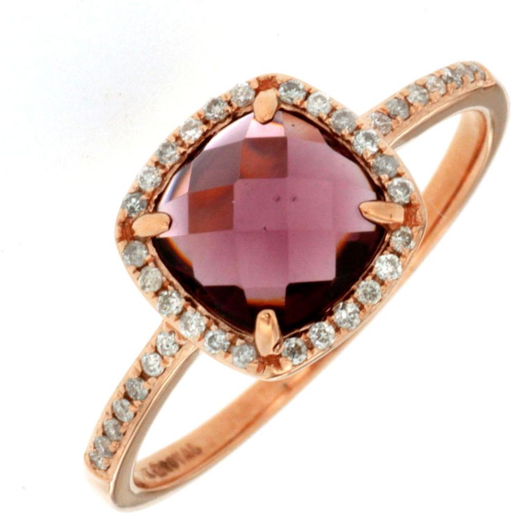 Royal 14K Rose Gold Rhodolite and Diamond Cushion Cut Ring - 2.05 Carat Total Gem Weight