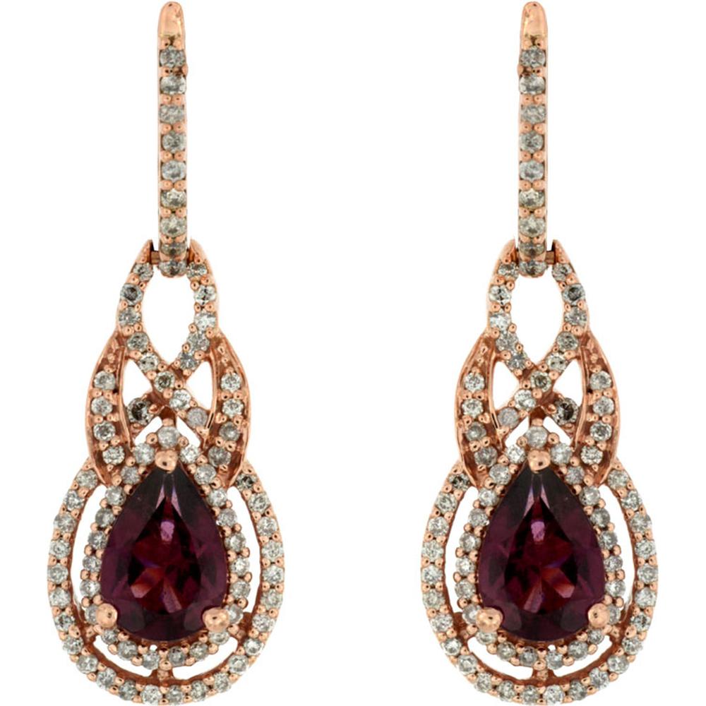 Royal 14K Rose Gold Rhodolite and Diamond Drop Earrings - 2.00 Carats Total Weight