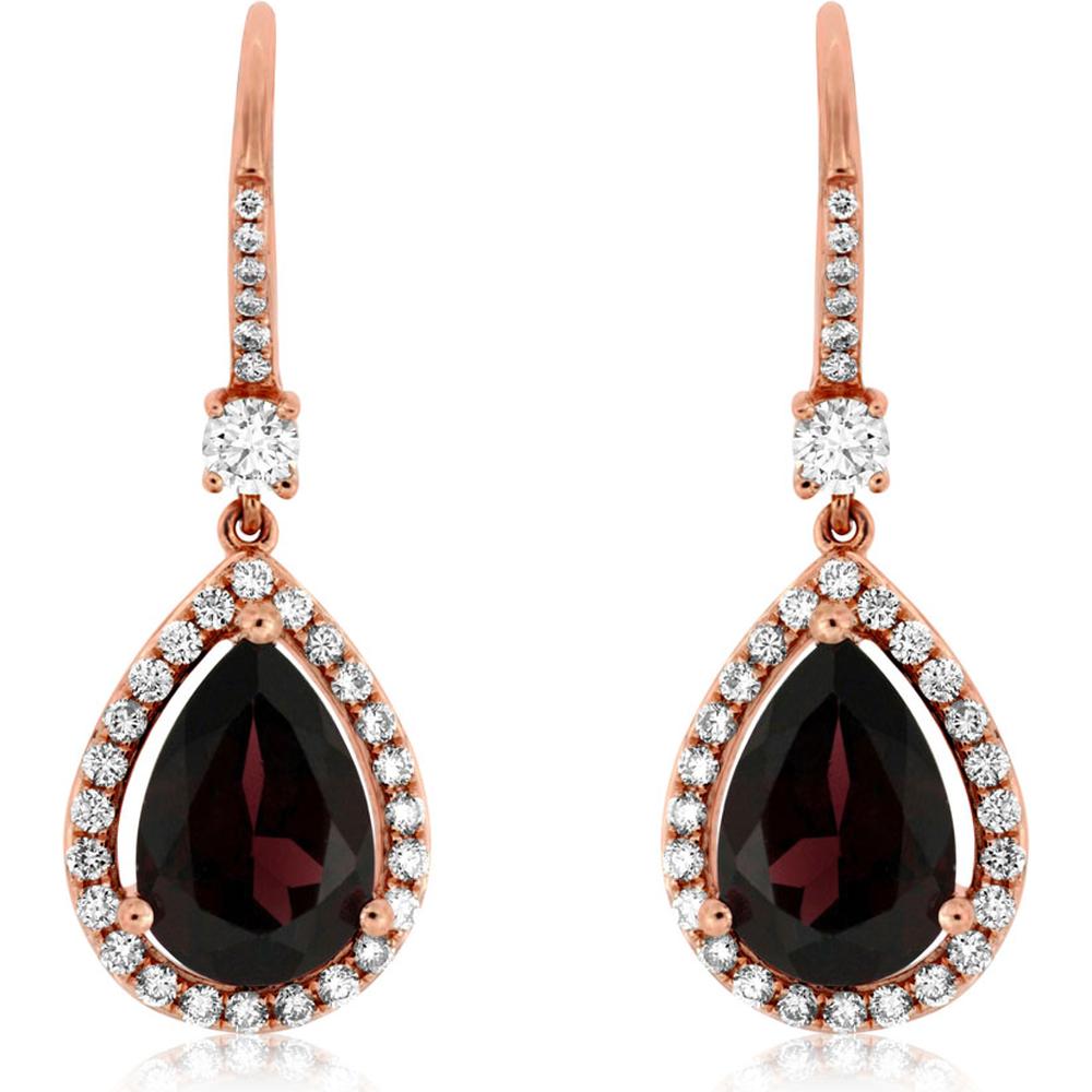 Royal 14K Rose Gold Rhodolite & Diamond Drop Earrings - 4.96 Carats Total Rhodolite Weight