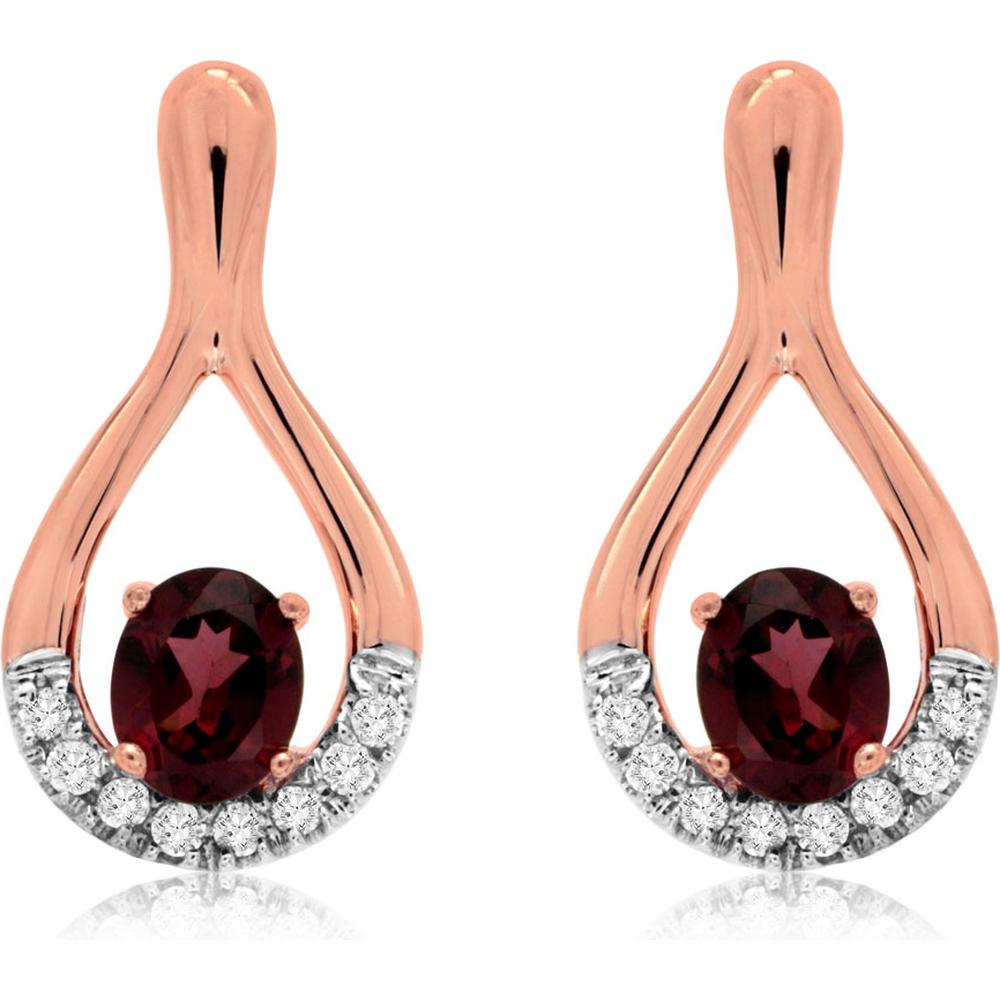 Royal 14K Rose Gold Rhodolite & Diamond Earrings - 0.84 Carat Rhodolite, 0.12 Carat Diamond Total