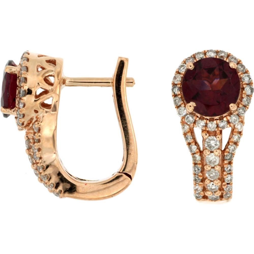 Royal 14K Rose Gold Rhodolite & Diamond Earrings - 1.40 Carat Rhodolite, 0.35 Carat Diamond Total