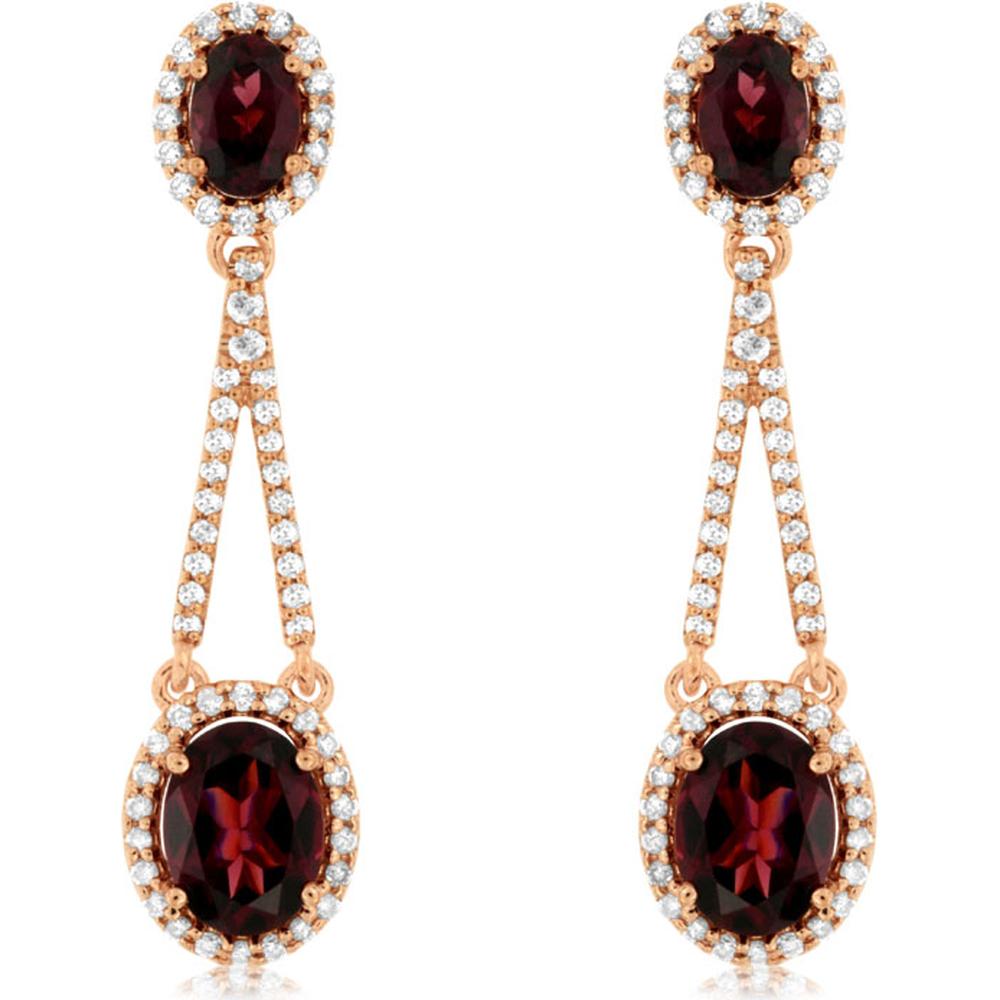 Royal 14K Rose Gold Rhodolite and Diamond Earrings - 5.07 Carat Total Gem Weight