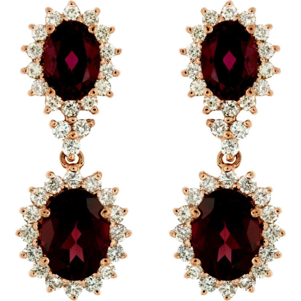 Royal 14K Rose Gold Rhodolite & Diamond Earrings - 5.20 Carat Total Gem Weight