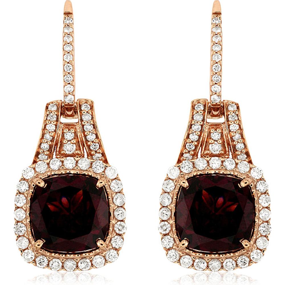 Royal 14K Rose Gold Rhodolite & Diamond Earrings - 6.10 Carat Total Gem Weight