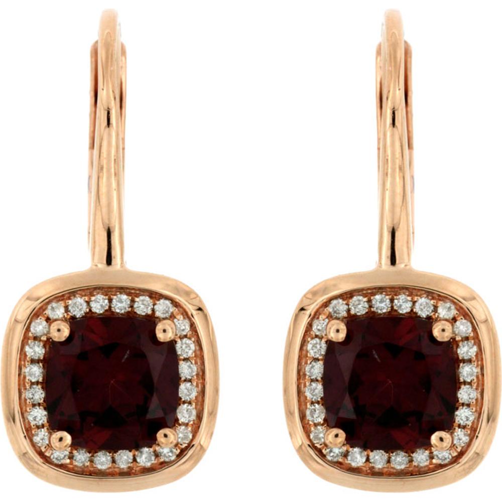 Royal 14K Rose Gold Rhodolite and Diamond Halo Earrings - 2.40 Carat Total Rhodolite Weight, 0.15 Carat Total Diamond Weight