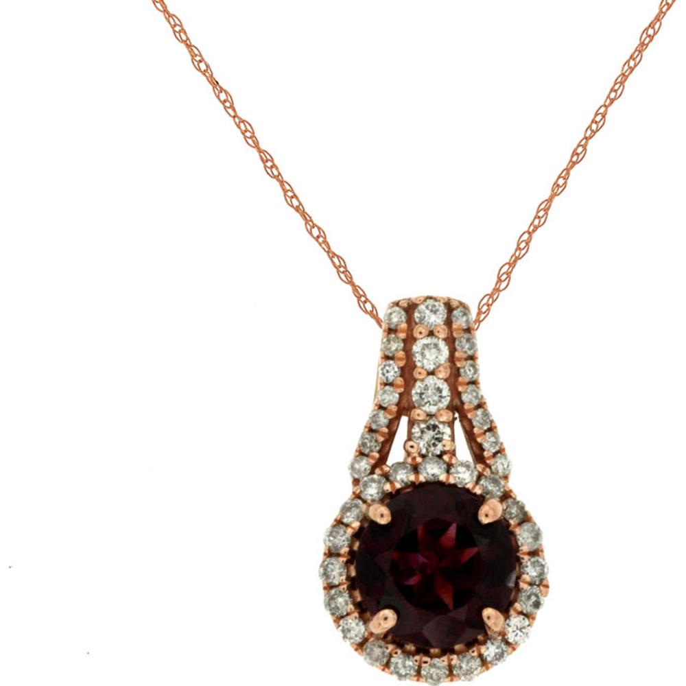 Royal 14K Rose Gold Rhodolite & Diamond Halo Pendant - 1.00 Carat Total Gem Weight