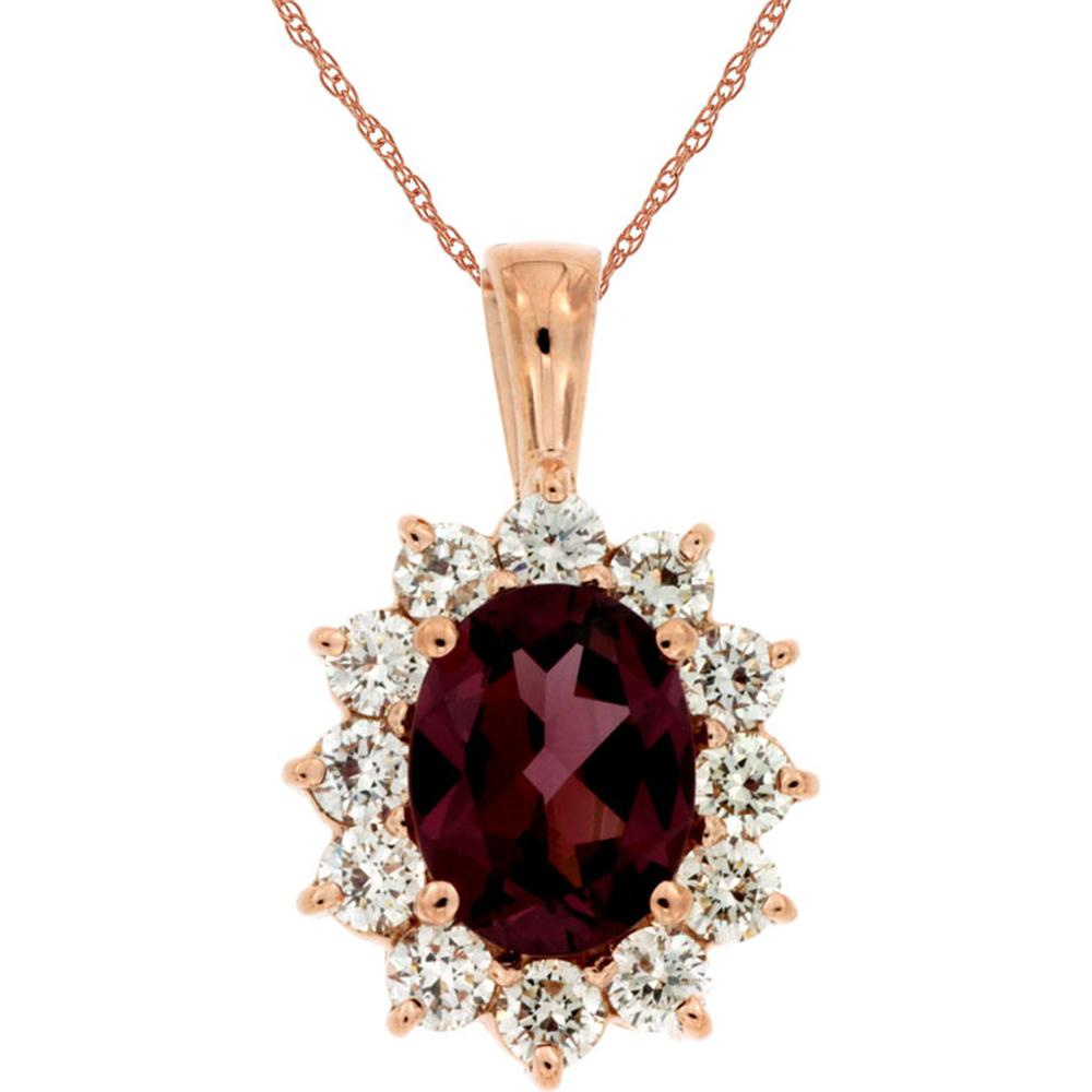 Royal 14K Rose Gold Rhodolite & Diamond Halo Pendant - 3.35 Carats Total Gemstone Weight