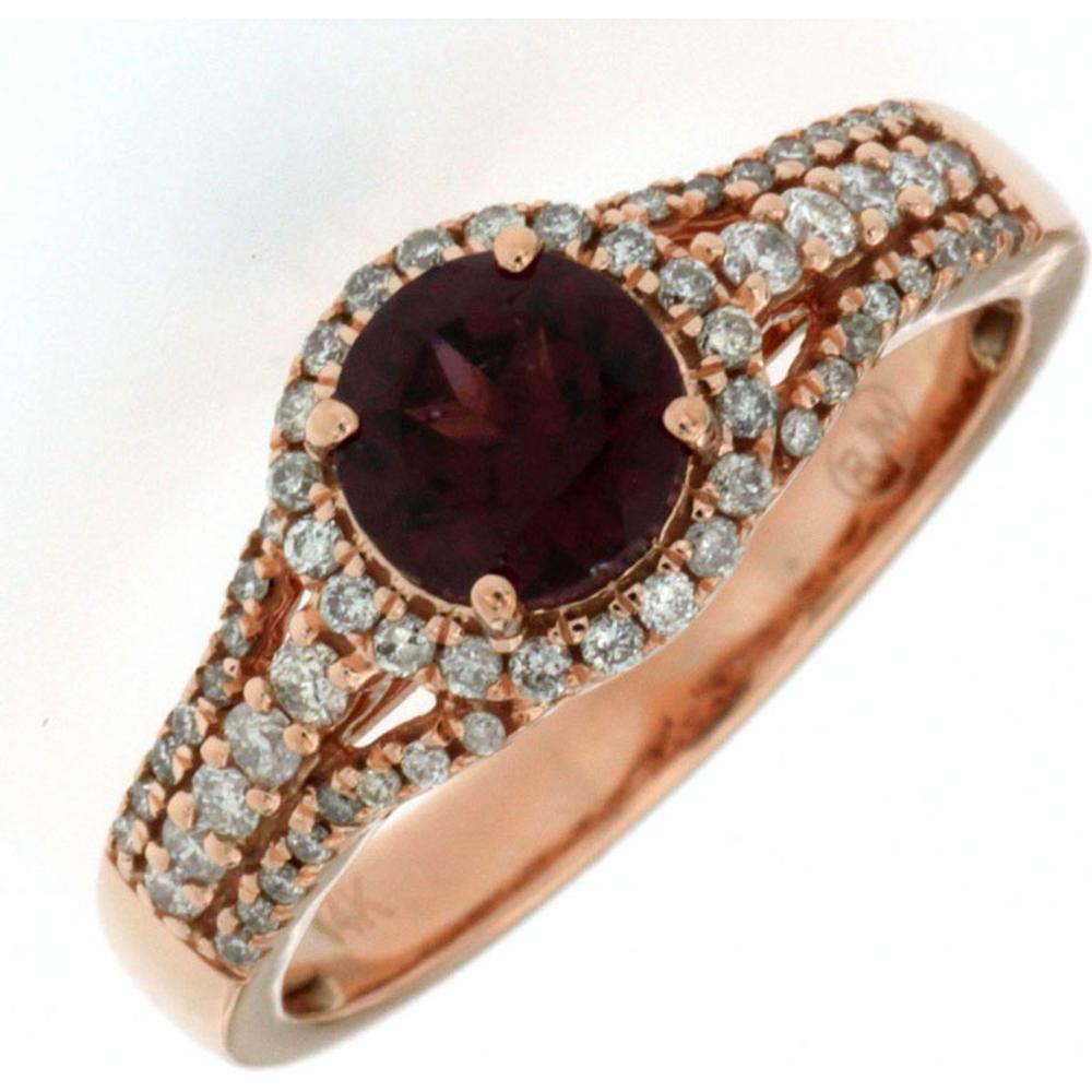 Royal 14K Rose Gold Rhodolite and Diamond Halo Ring - 1.12 Carat Total Gem Weight