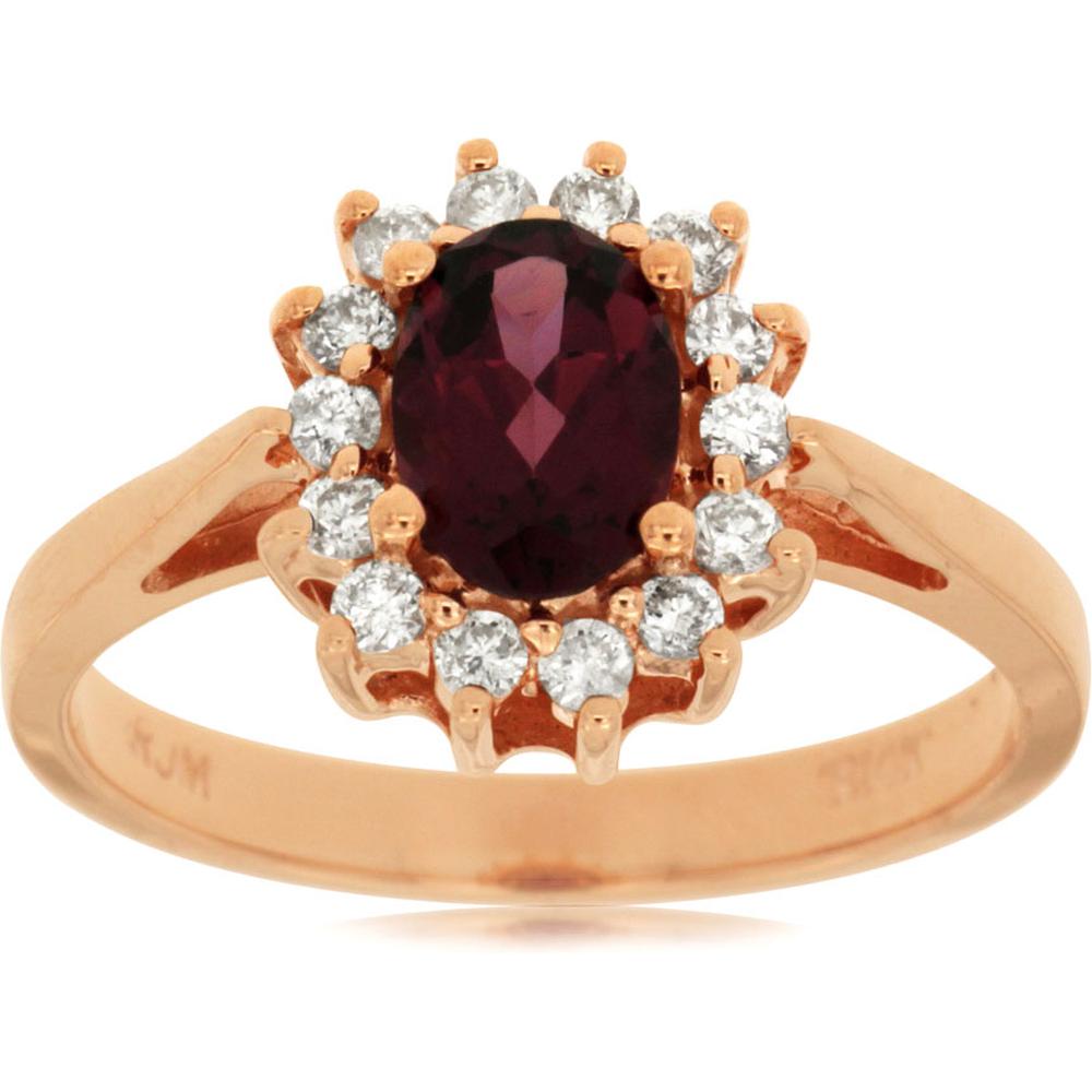 Royal 14K Rose Gold Rhodolite and Diamond Halo Ring - 1.30 Carats Total Gem Weight