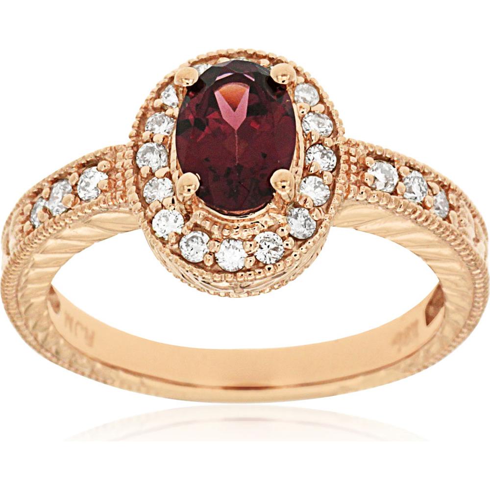 Royal 14K Rose Gold Rhodolite & Diamond Halo Ring - 1.33 Carats Total Gemstone Weight