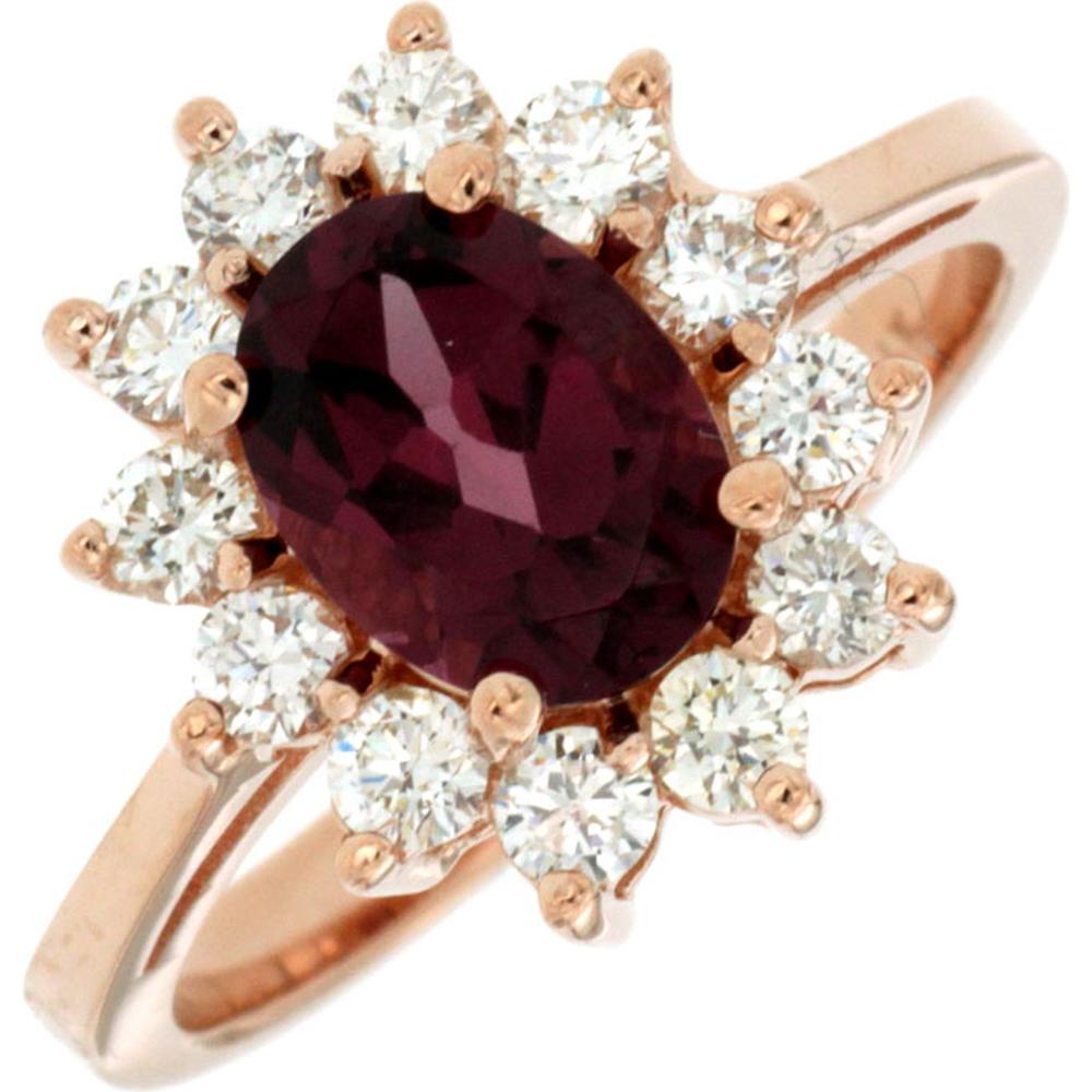 Royal 14K Rose Gold Rhodolite & Diamond Halo Ring - 1.40 Carats Rhodolite, 0.75 Carats Total Diamond Weight