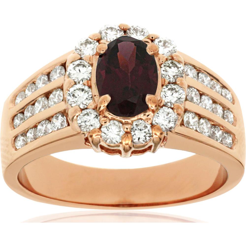 Royal 14K Rose Gold Rhodolite & Diamond Halo Ring - 1.90 Carat Total Gem Weight