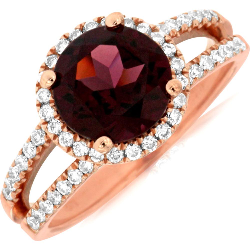 Royal 14K Rose Gold Rhodolite & Diamond Halo Ring - 2.10 Carats Rhodolite, 0.50 Carats Total Diamond Weight
