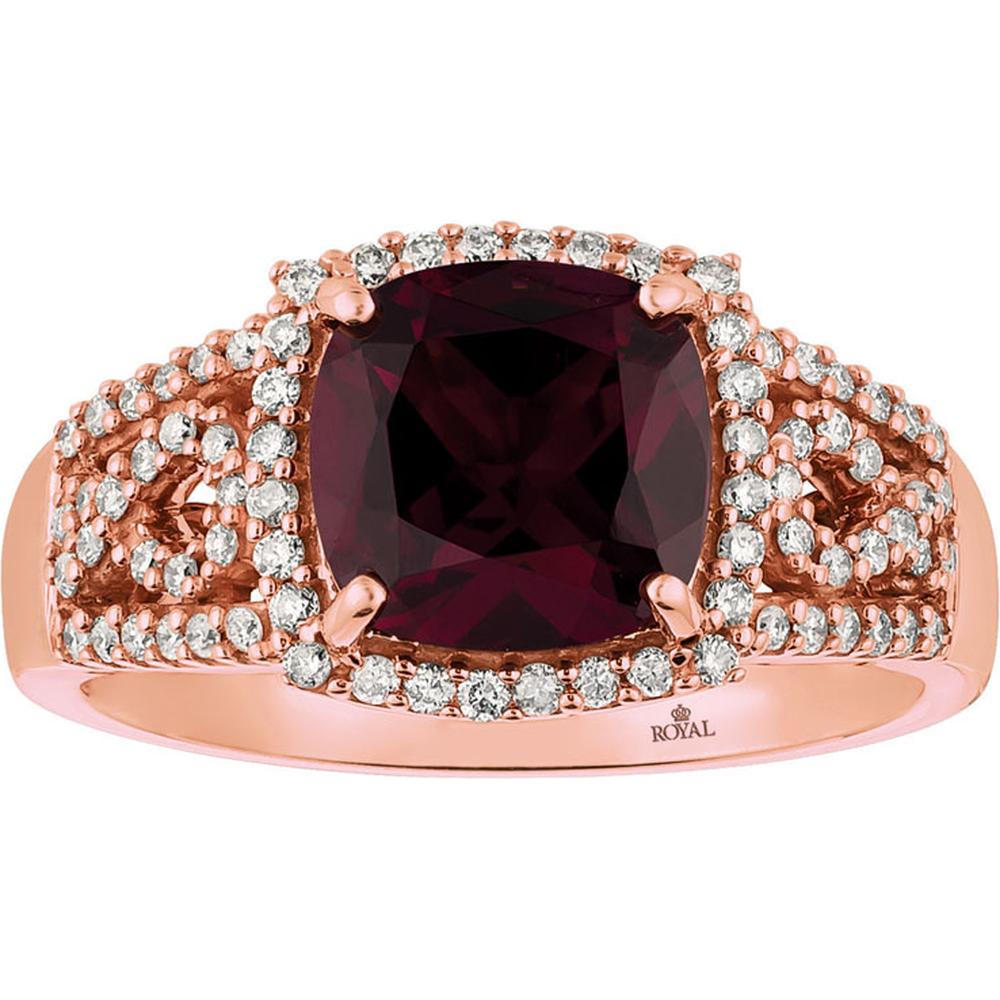 Royal 14K Rose Gold Rhodolite & Diamond Halo Ring - 2.65 Carats Rhodolite, 0.35 Carats Total Diamond Weight