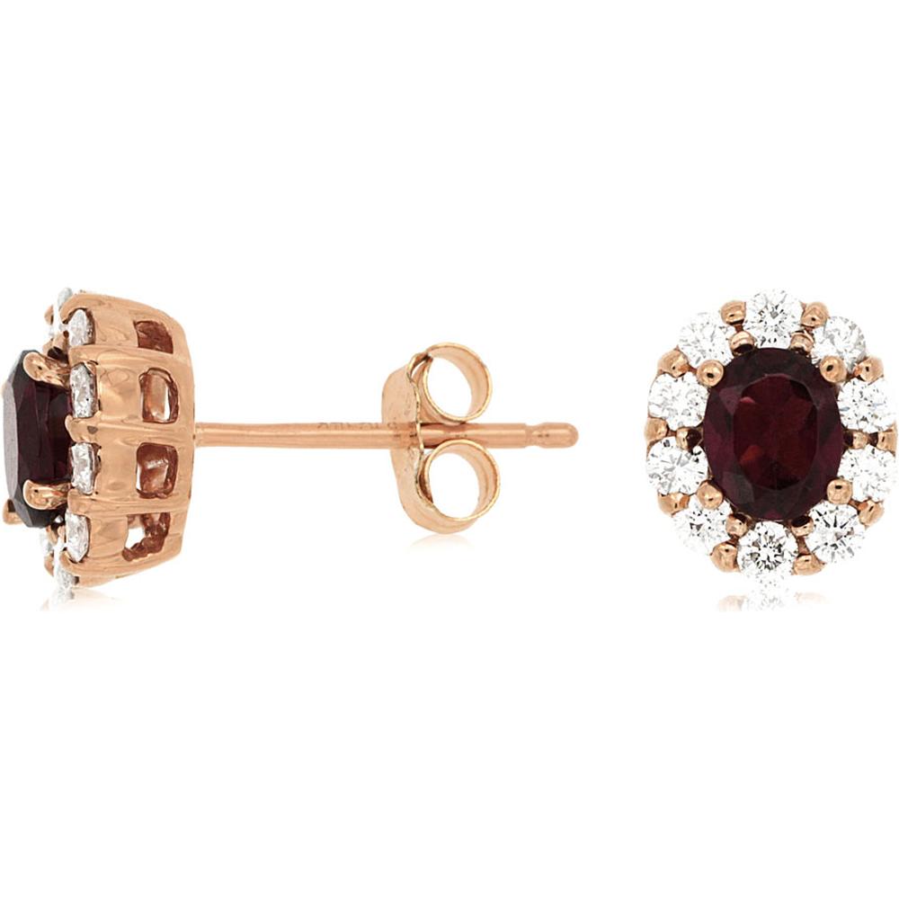 Royal 14K Rose Gold Rhodolite & Diamond Halo Stud Earrings - 0.90 Carat Total Gem Weight