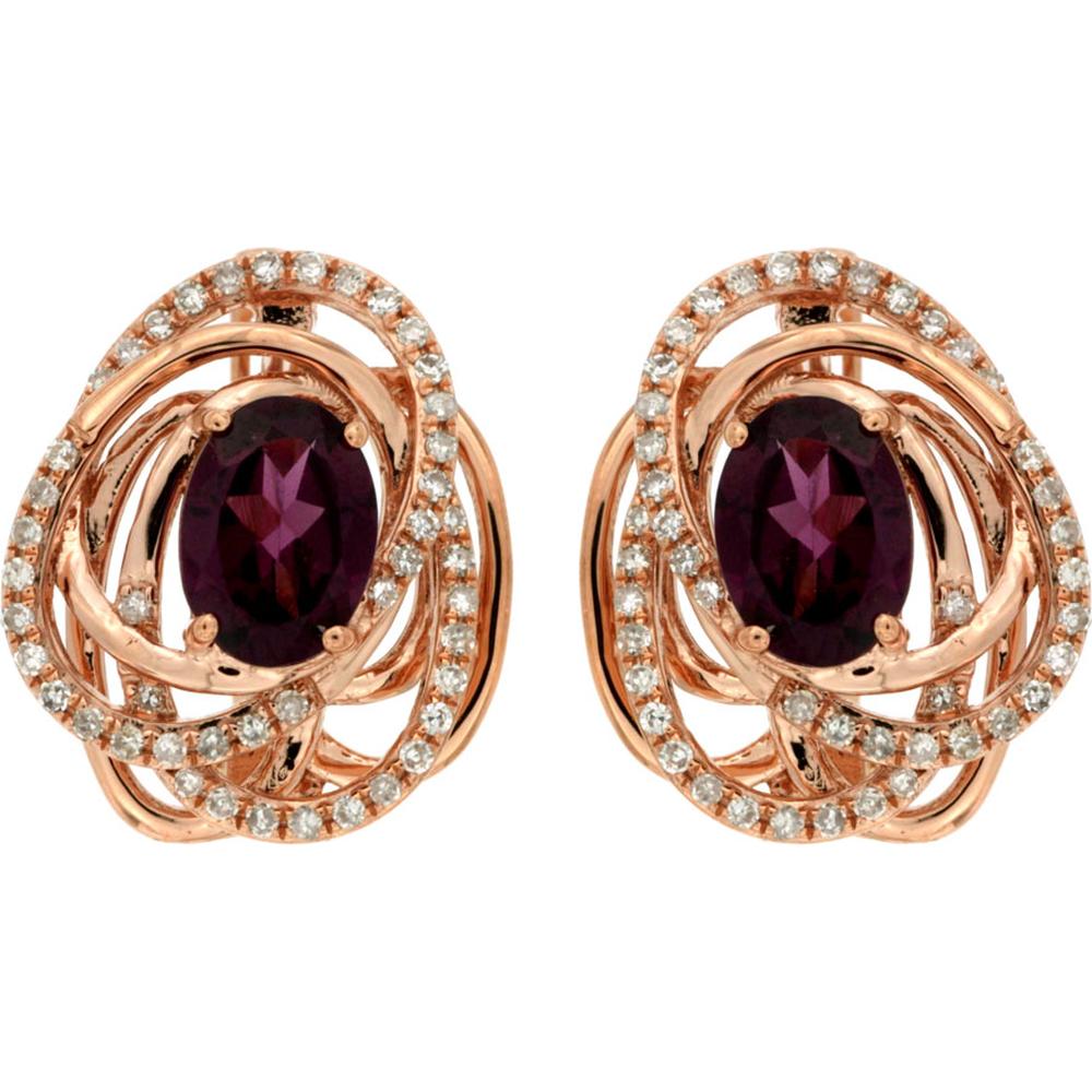 Royal 14K Rose Gold Rhodolite & Diamond Oval Earrings - 2.10 Carat Total Gem Weight