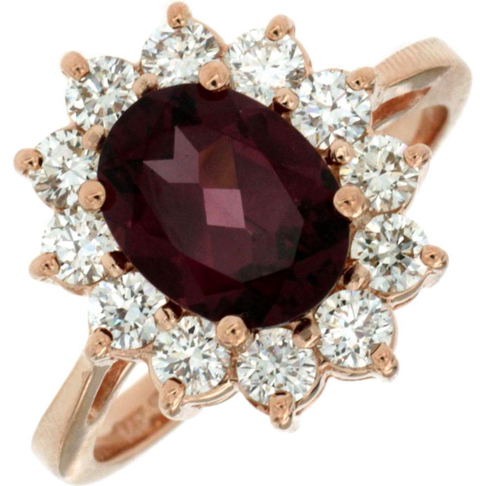 Royal 14K Rose Gold Rhodolite & Diamond Ring - 3.25 Carat Total Gem Weight