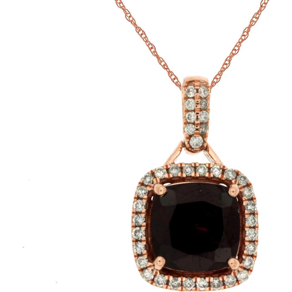 Royal 14K Rose Gold Rhodolite Cushion Cut Pendant with Diamond Halo - 2.74 Carats Total Gem Weight