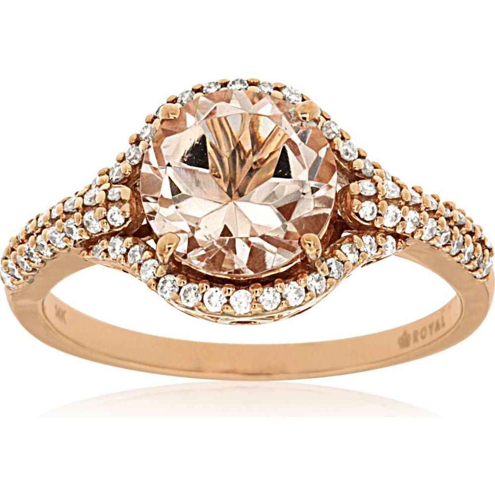 Royal 14K Rose Gold Ring with 1.80 Carat Round Morganite and 0.28 Carat Diamond Halo