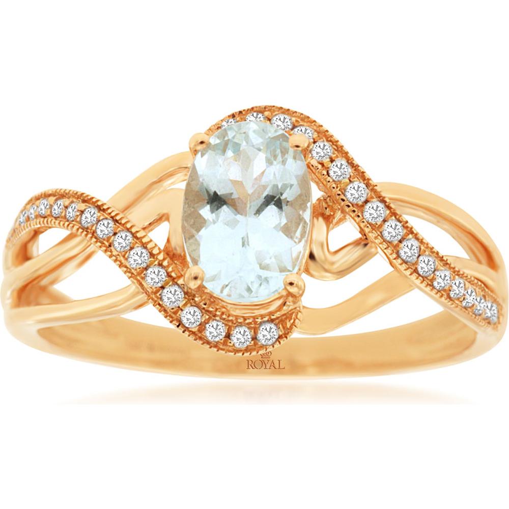 Royal 14K Rose Gold Ring with Oval Aquamarine and Round Diamond Accents - 0.67 Carat Aquamarine