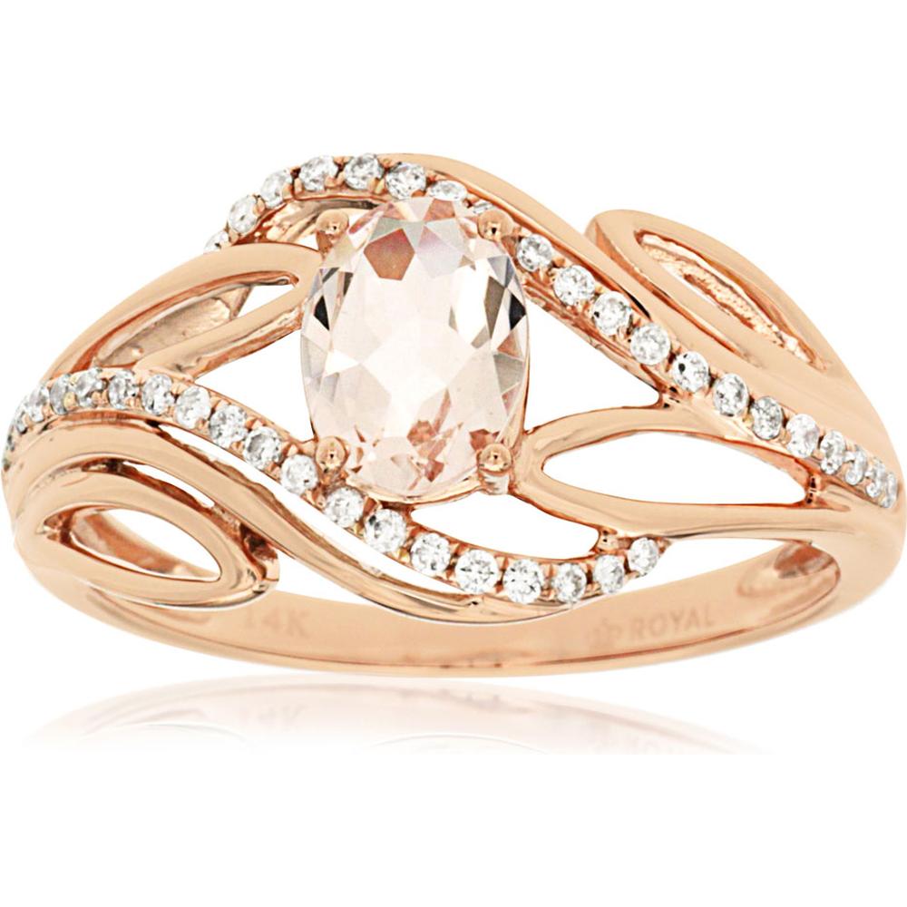 Royal 14K Rose Gold Ring with Oval Morganite and Diamond Accents - 0.70 Carat Morganite and 0.16 Carat Total Diamond Weight