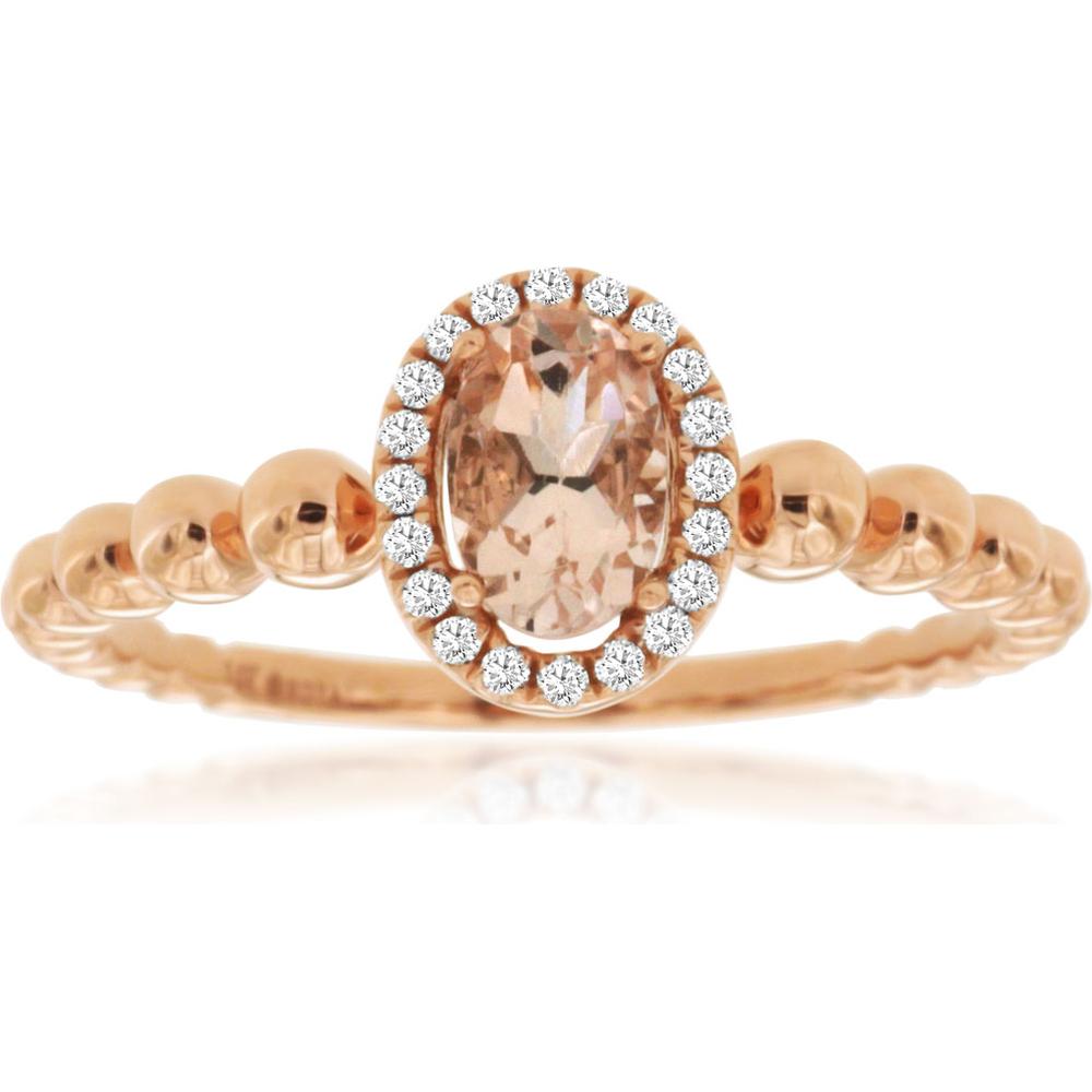 Royal 14K Rose Gold Ring with Oval Morganite and Diamond Halo - 0.48 Carat Total Gem Weight